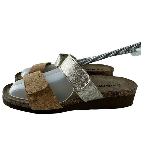 Naot Womens Cork Footbed Sandals Gold Leather & Natural Cork EU 40/US 9–9.5 NWOT - Picture 2 of 6
